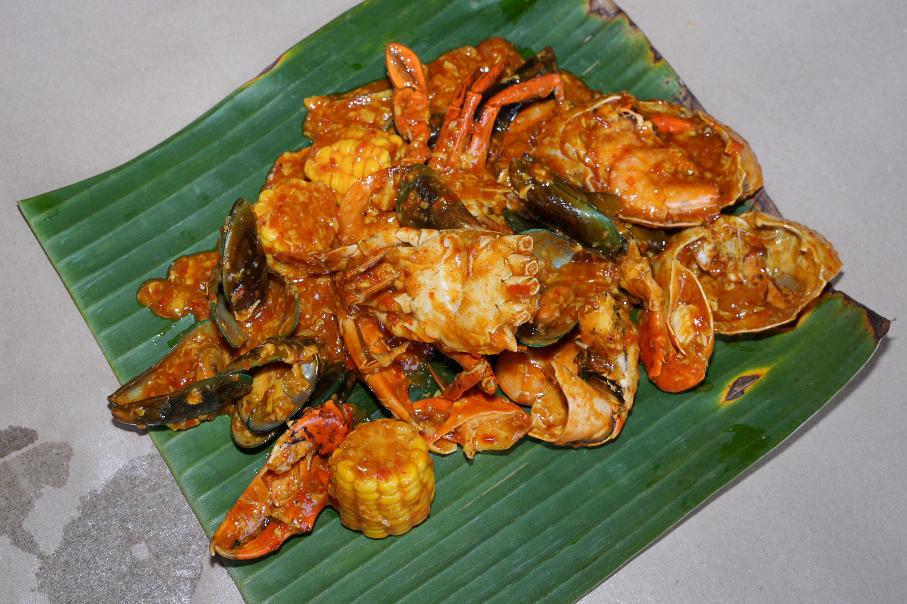 Plate of shrimp, crab and corn